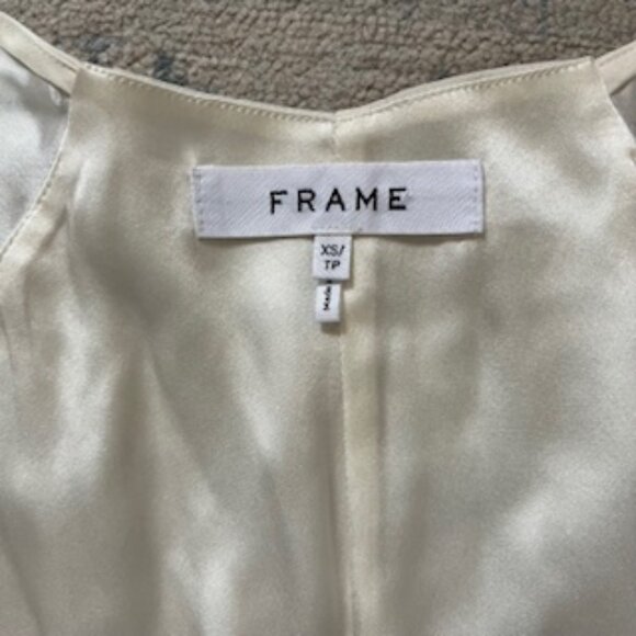 🧡3/15 FRAME Cream/Ivory Short Flutter Sleeve Silk Blouse Top Women's XS/TP - Picture 7 of 10